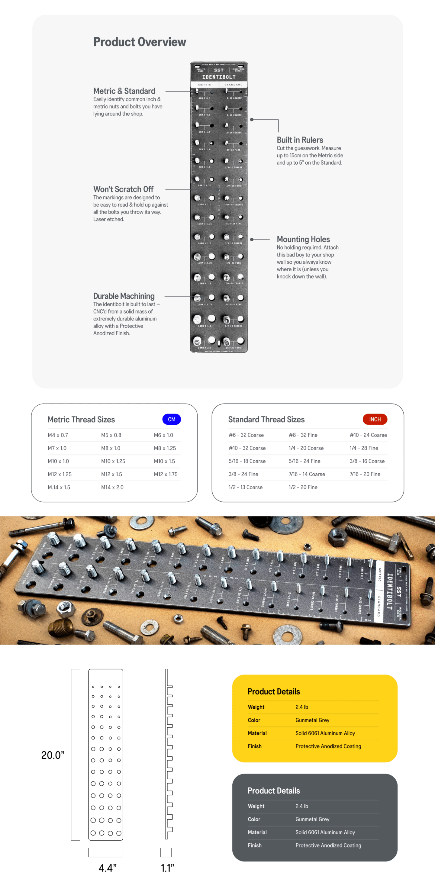 Identibolt A+ product overview and bolt organizer.