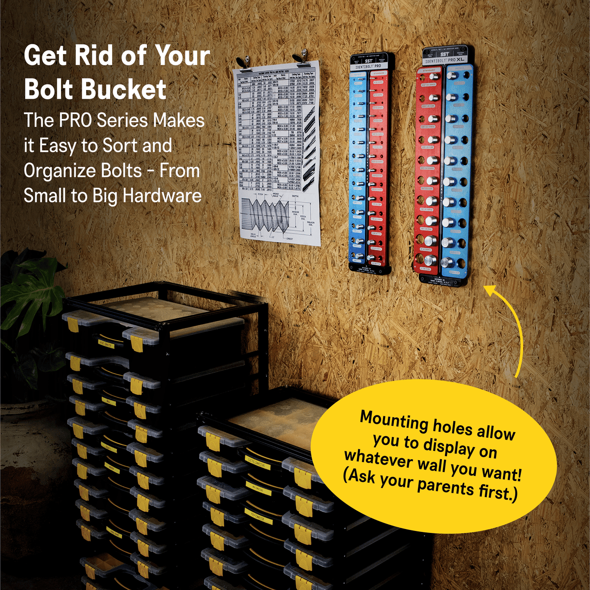 Identibolt PRO bolt organizer on wall