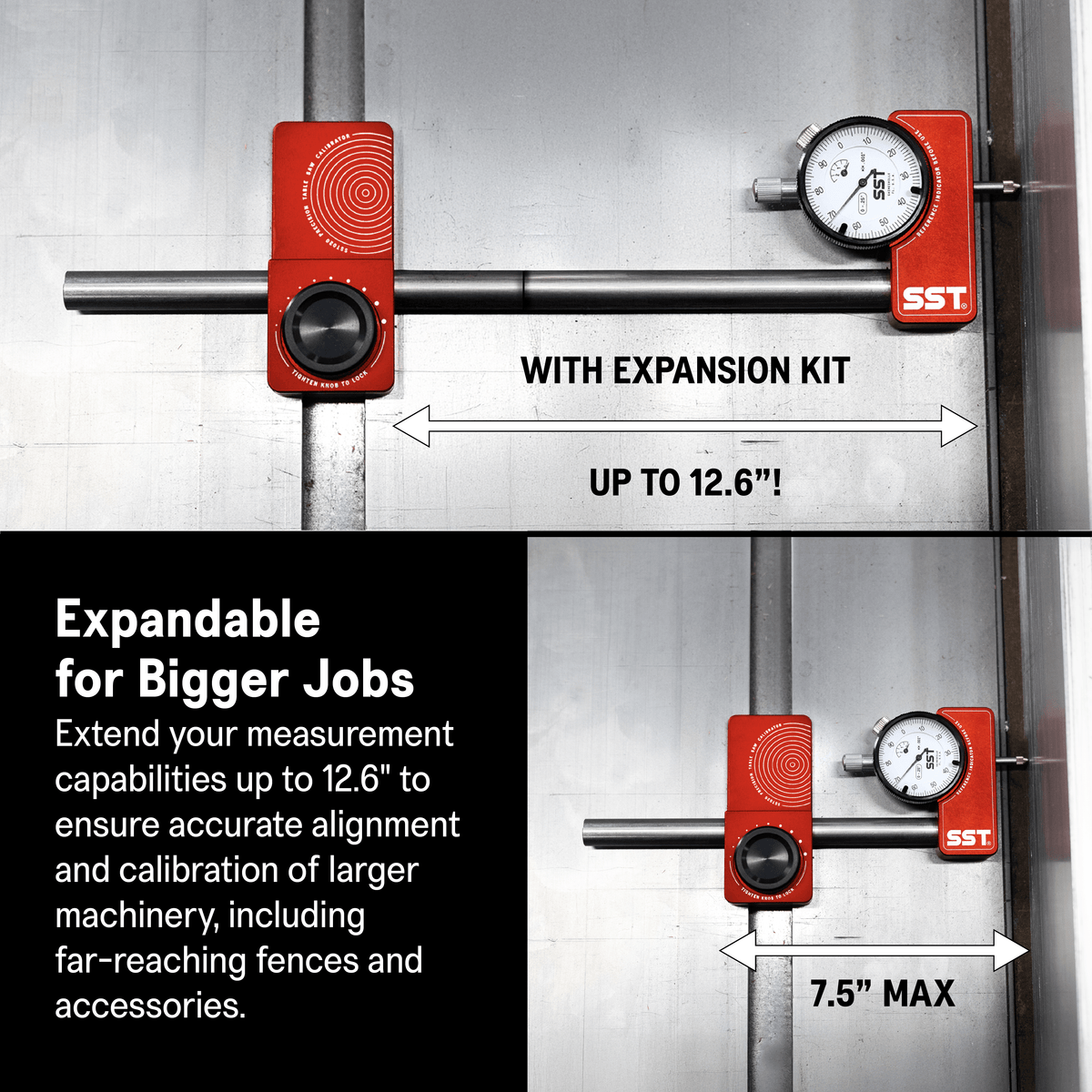 Saw calibration tool with expansion kit up to 12.6